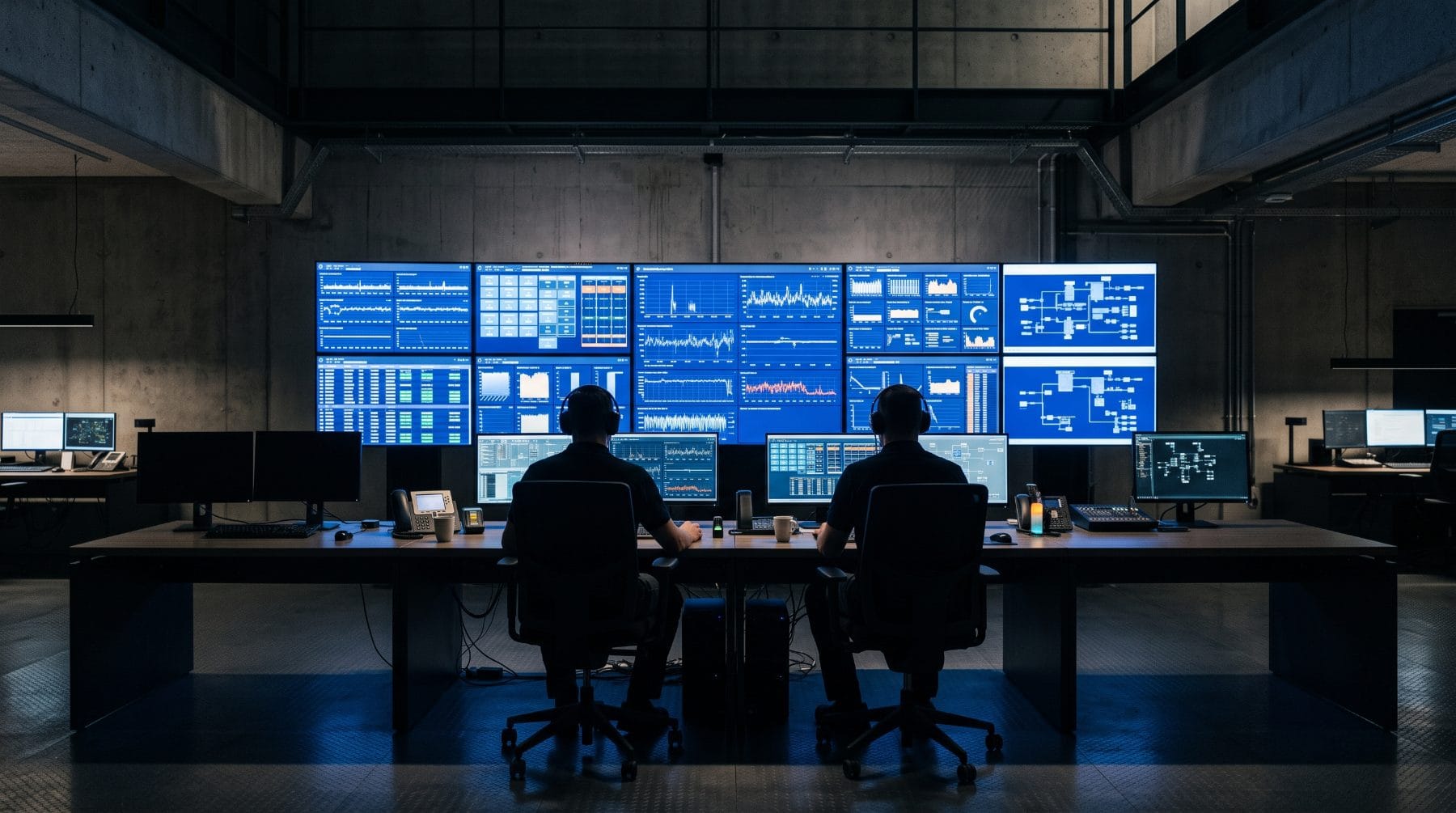 Line Pilots in the Command center at night